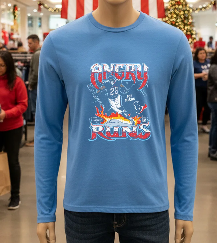 Houston Texans Joe Mixon 28 Running - blue-t-shirt Houston Texans Joe Mixon 28 Running Blue T Shirt