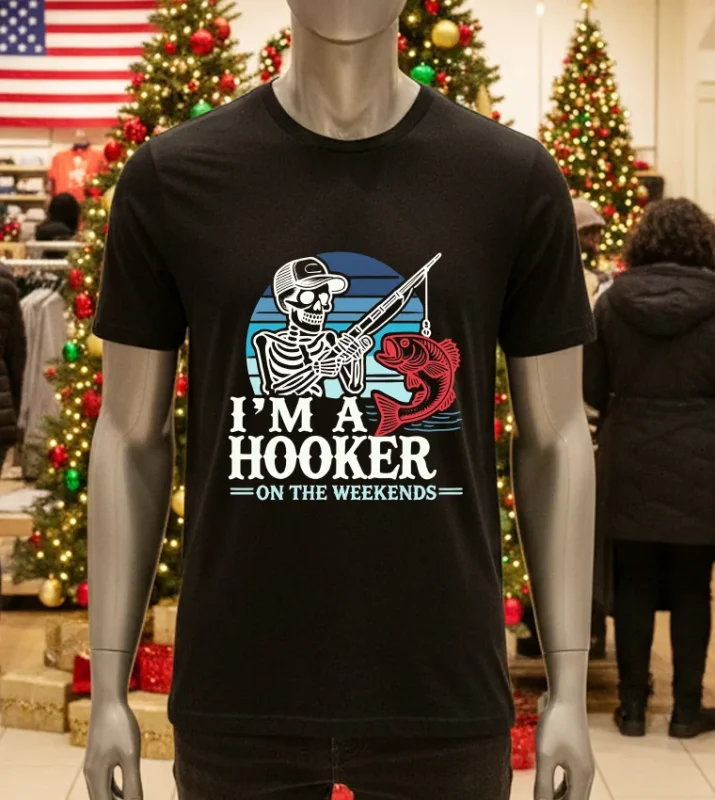 I Am A Hooker On The Weekends Funny Bass Fishing Skeleton   Black T Shirt