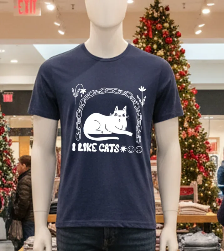 I Like Cats Cat Lovers Navy T Shirt
