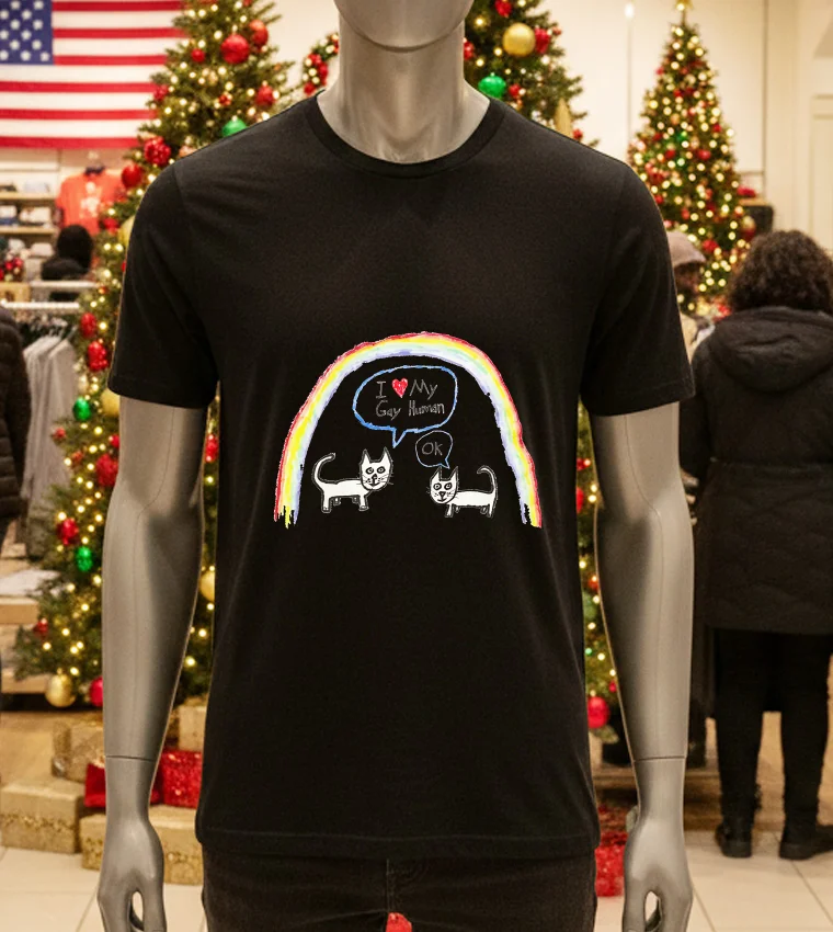 I Love My Gay Human Cats Rainbow - black-t-shirt I Love My Gay Human Cats Rainbow Black T Shirt