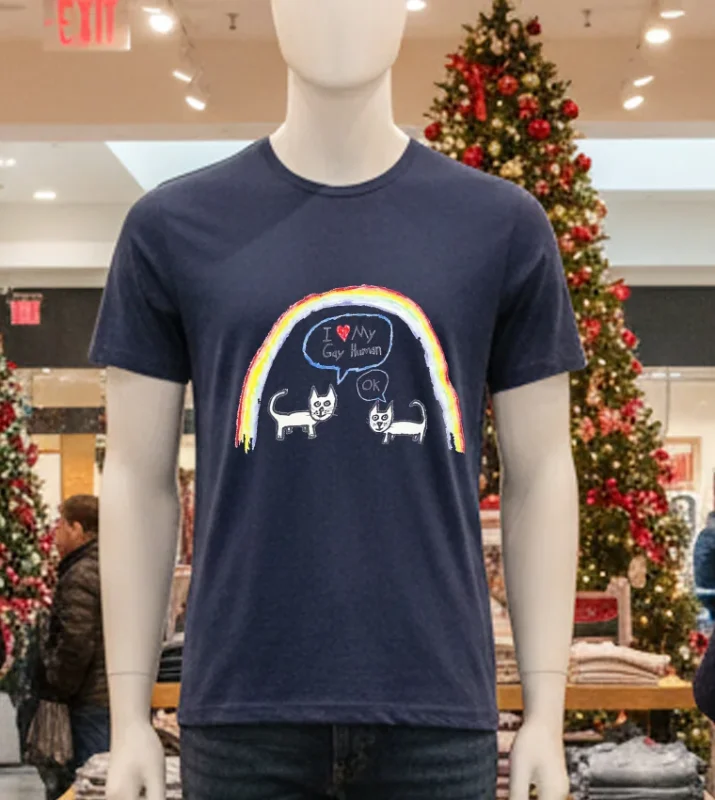 I Love My Gay Human Cats Rainbow Navy T Shirt