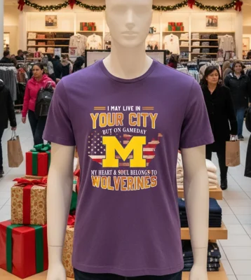 I May Live In Your City But On Game Day Wolverines Retro   Purple T Shirt