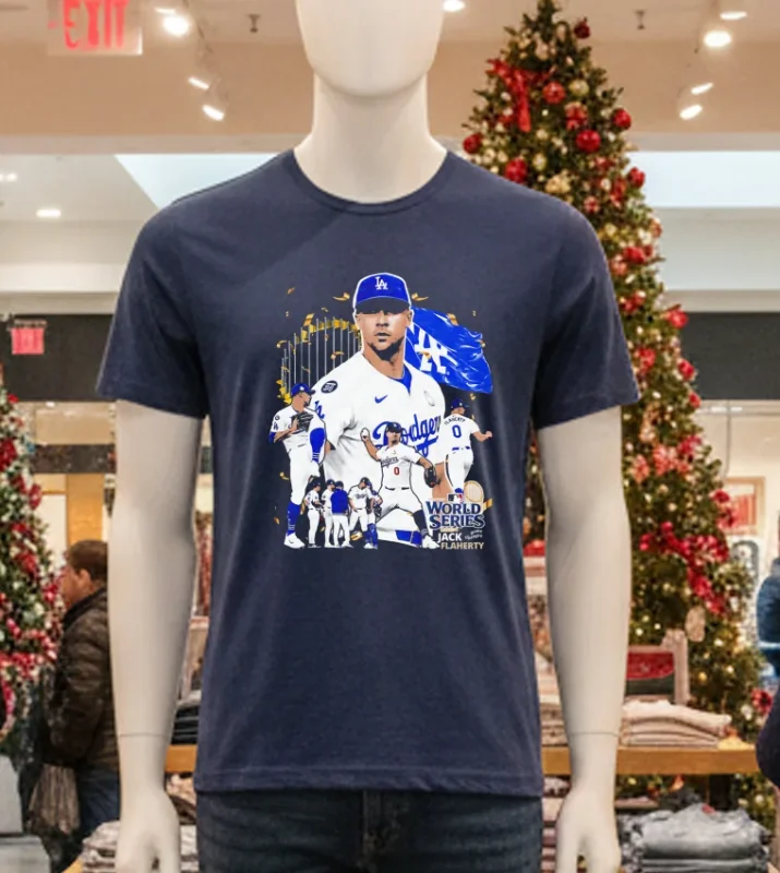 Jack Flaherty Throw The Ball Graphic La Dodgers Mvp World Series 2024 Navy T Shirt