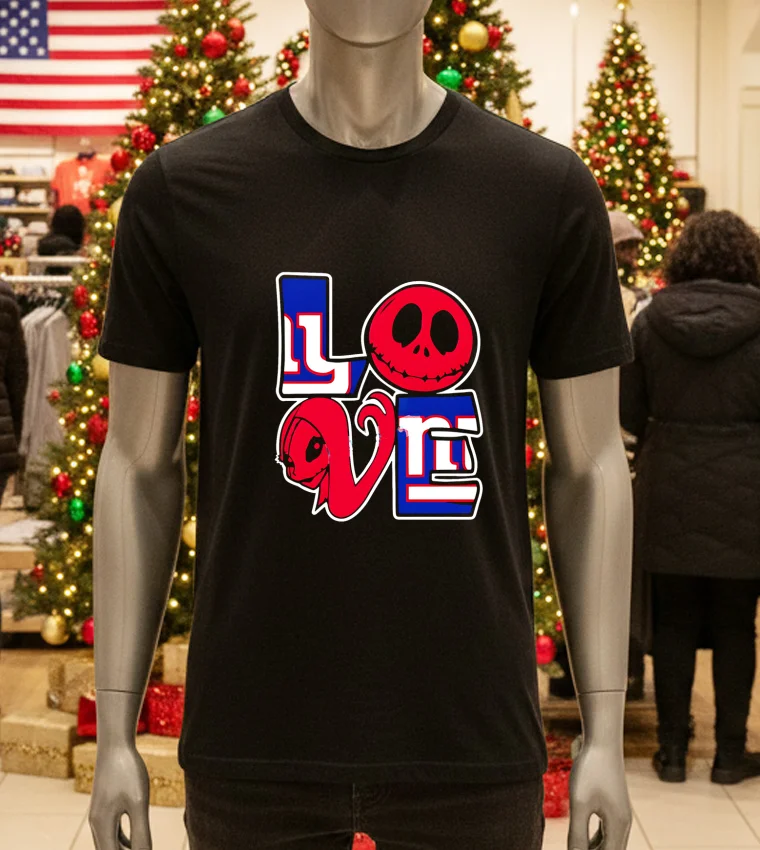 Jack Skellington And Sally Fan New York Giants - black-t-shirt Jack Skellington And Sally Fan New York Giants Black T Shirt