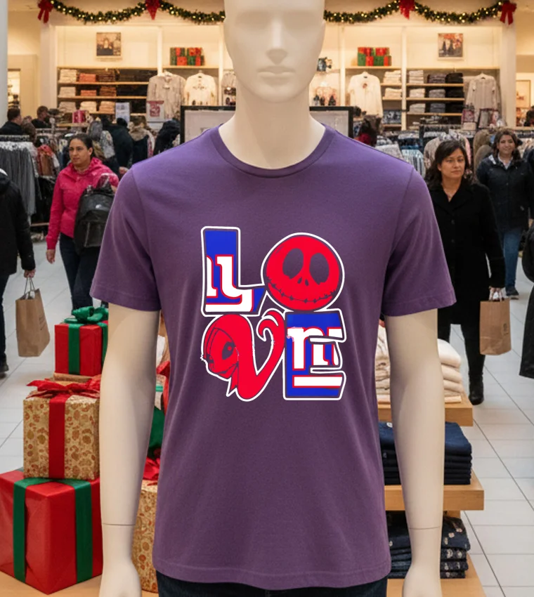 Jack Skellington And Sally Fan New York Giants - purple-t-shirt Jack Skellington And Sally Fan New York Giants Purple T Shirt