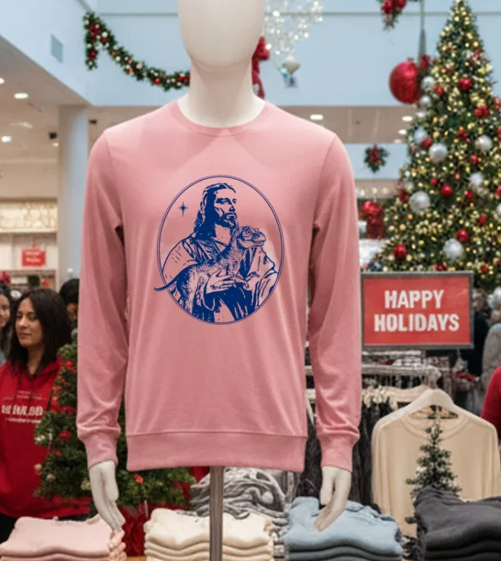 Jesus Holding Dinosaur Pink T Shirt