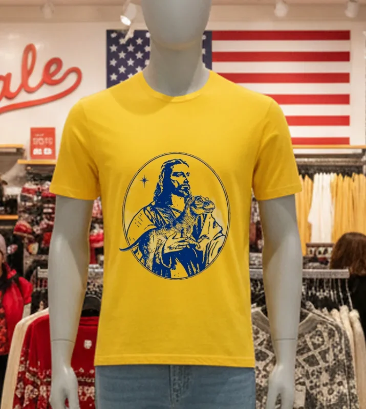 Jesus Holding Dinosaur Yellow T Shirt