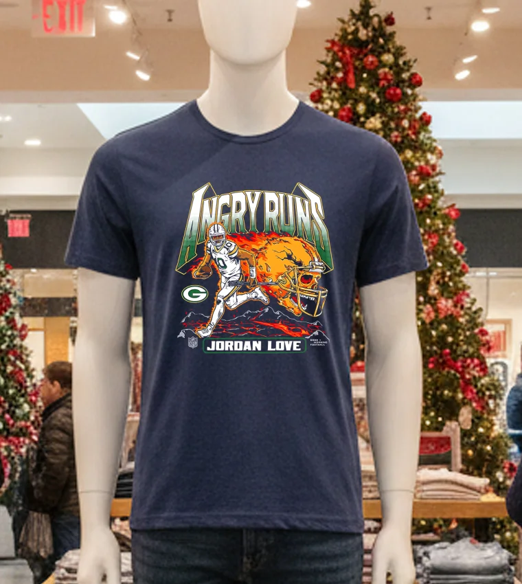 Jordan Love Angry Runs Green Bay Packers Skull Burning - navy-t-shirt Jordan Love Angry Runs Green Bay Packers Skull Burning Navy T Shirt
