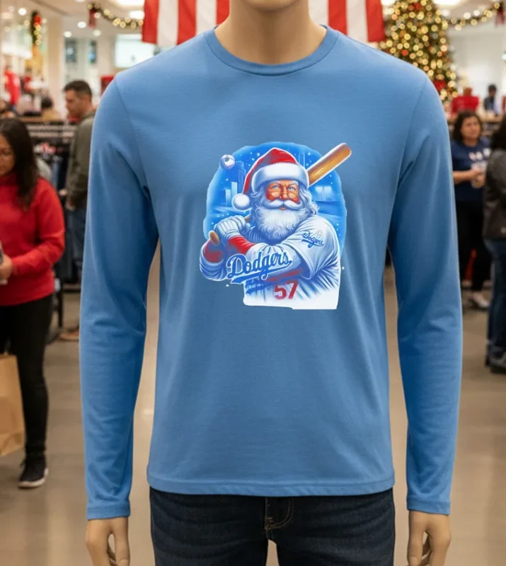 La Dodgers Santa Claus Merry Christmas   Blue T Shirt