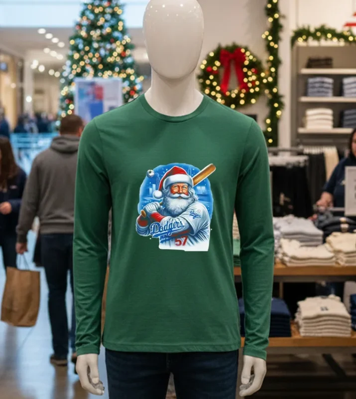 La Dodgers Santa Claus Merry Christmas   Green T Shirt