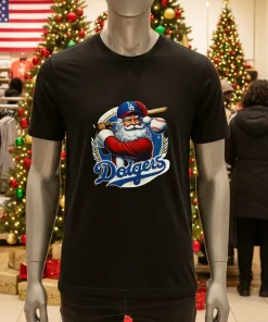La Dodgers Santa Claus Mery Christmas Happy   Black T Shirt