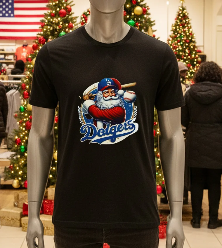 La Dodgers Santa Claus Mery Christmas Happy - black-t-shirt La Dodgers Santa Claus Mery Christmas Happy Black T Shirt