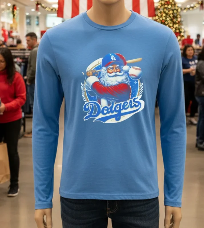 La Dodgers Santa Claus Mery Christmas Happy Blue T Shirt