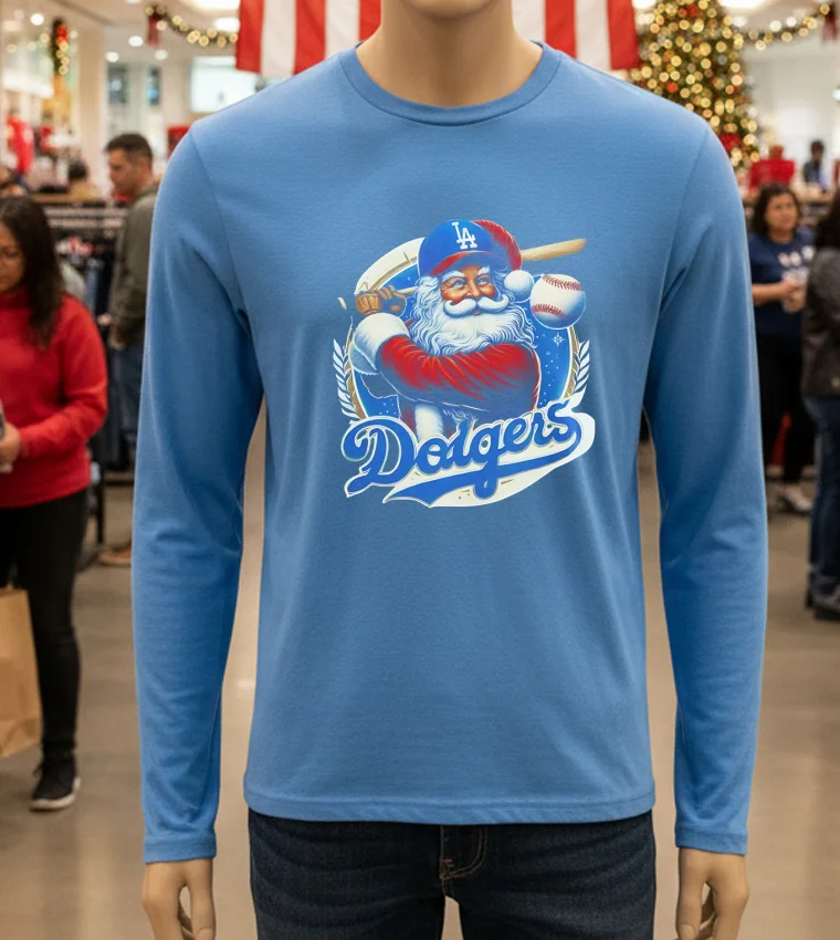La Dodgers Santa Claus Mery Christmas Happy - blue-t-shirt La Dodgers Santa Claus Mery Christmas Happy Blue T Shirt