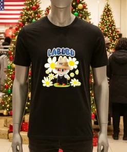 Labubu Lover Cute Labubu Flowers Funny   Black T Shirt