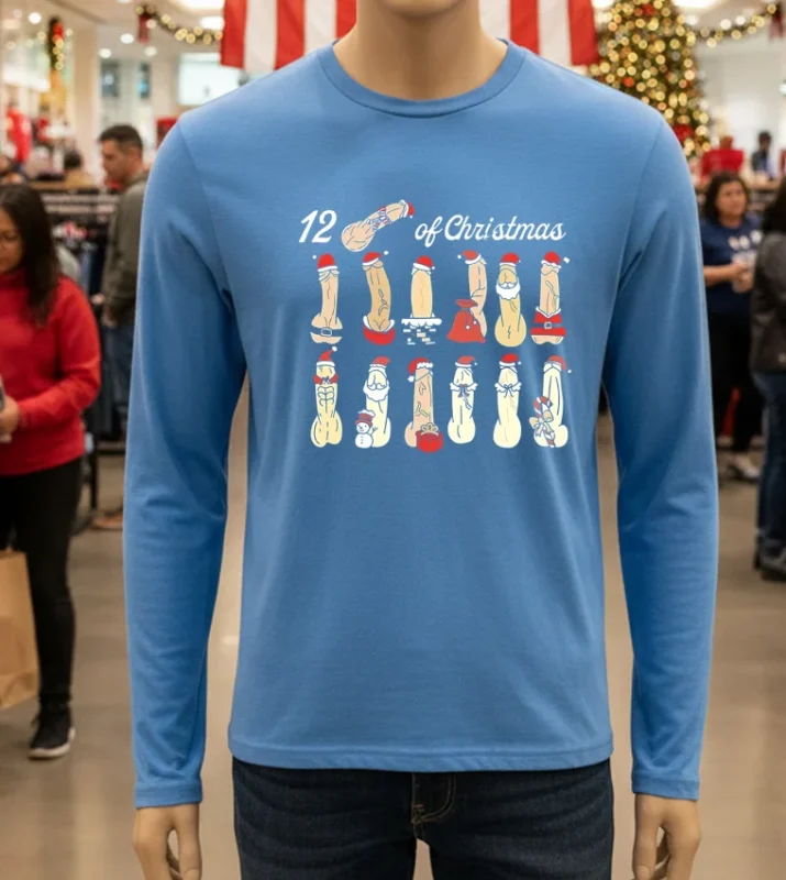 Merry Dickmas 12 Days Of Dirty Christmas   Blue T Shirt