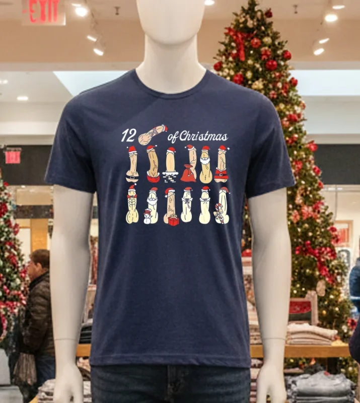 Merry Dickmas 12 Days Of Dirty Christmas   Navy T Shirt