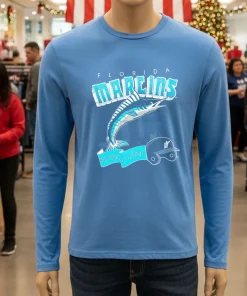 Blue long-sleeve Florida Marlins shirt.