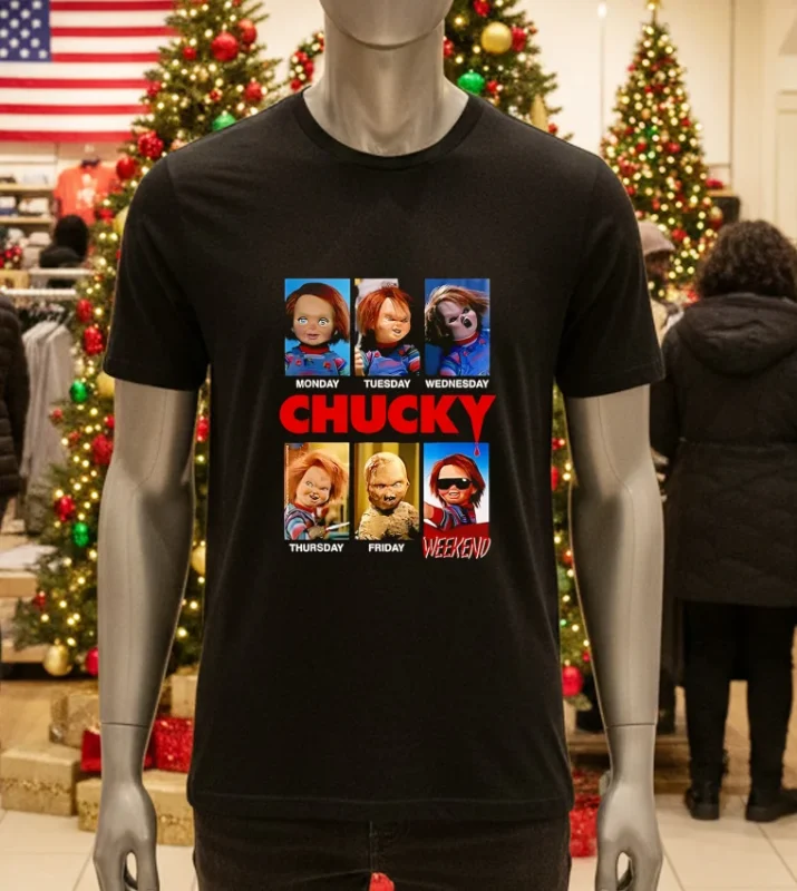 Monday Tuesday Thursday Friday Weekend Chucky Doll Movie Wall Art   Black T Shirt