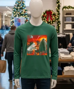 Moo Deng And Pesto Battle Destroy City Fire Scene   Green T Shirt