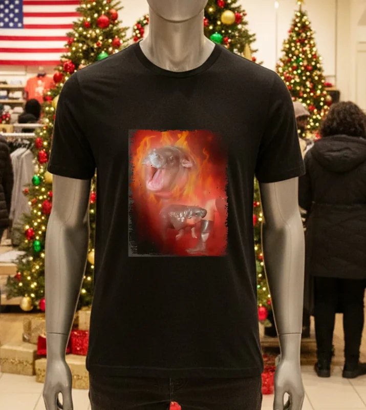 Moo Deng Bouncy Pig In Thai Fire Picture The Cute Baby Hippo Black T Shirt