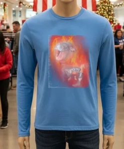 Moo Deng Bouncy Pig In Thai Fire Picture The Cute Baby Hippo   Blue T Shirt