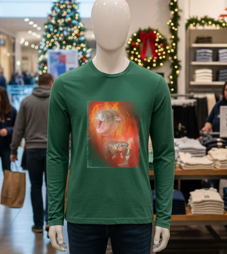 Moo Deng Bouncy Pig In Thai Fire Picture The Cute Baby Hippo - green-t-shirt Moo Deng Bouncy Pig In Thai Fire Picture The Cute Baby Hippo Green T Shirt