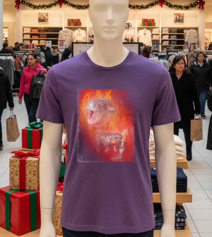 Moo Deng Bouncy Pig In Thai Fire Picture The Cute Baby Hippo Purple T Shirt