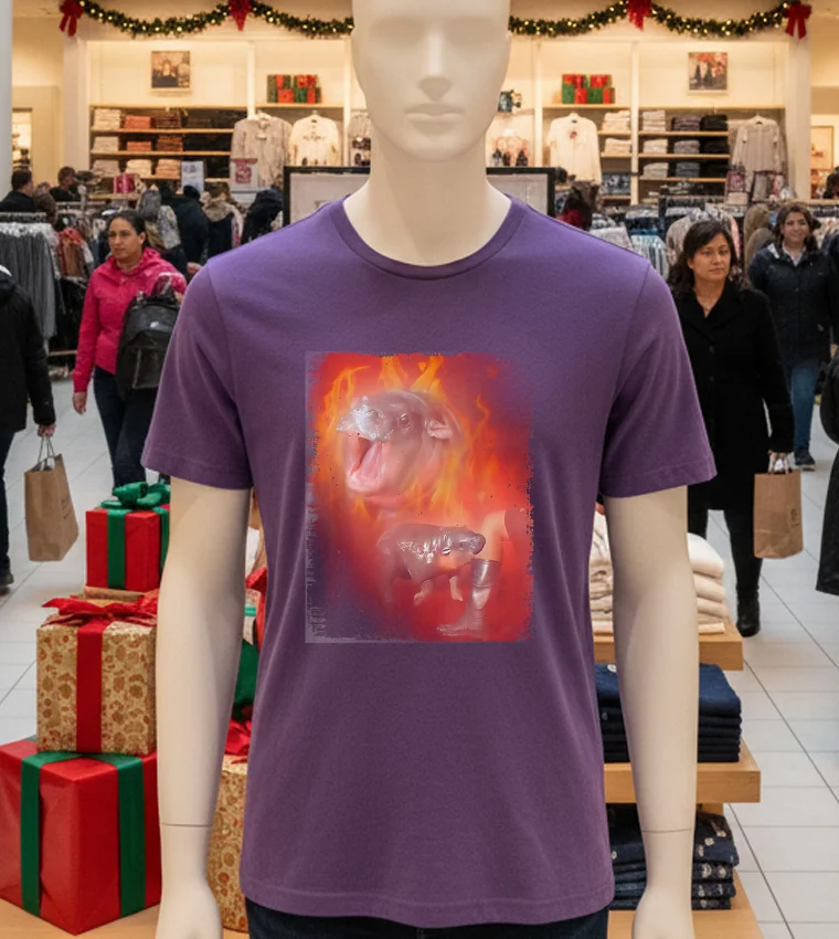 Moo Deng Bouncy Pig In Thai Fire Picture The Cute Baby Hippo - purple-t-shirt Moo Deng Bouncy Pig In Thai Fire Picture The Cute Baby Hippo Purple T Shirt