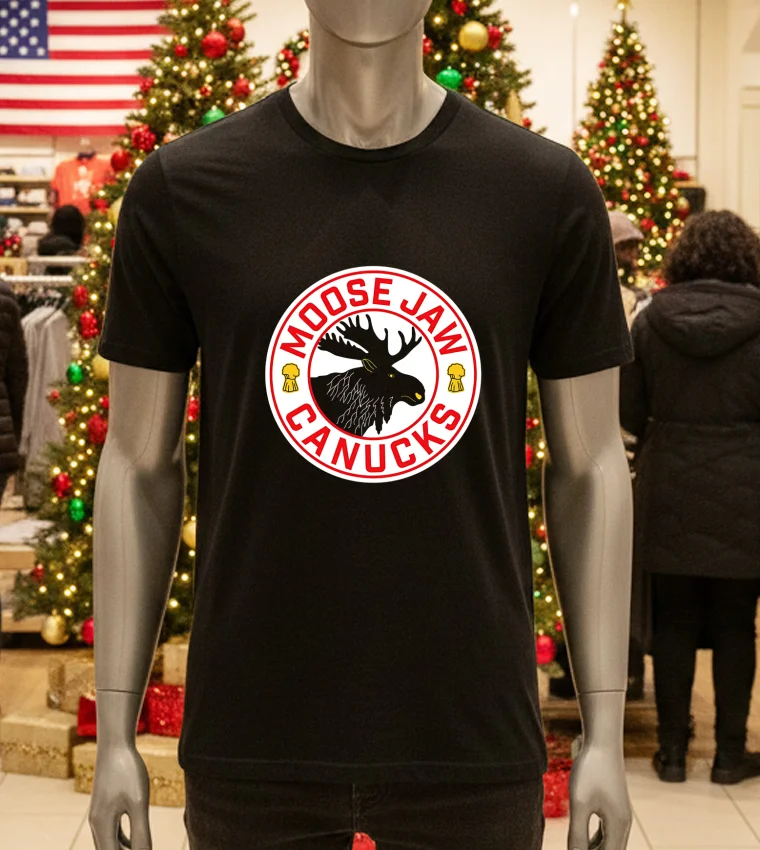 Moose Jaw Canucks Logo - black-t-shirt Green shirt with prayer message.