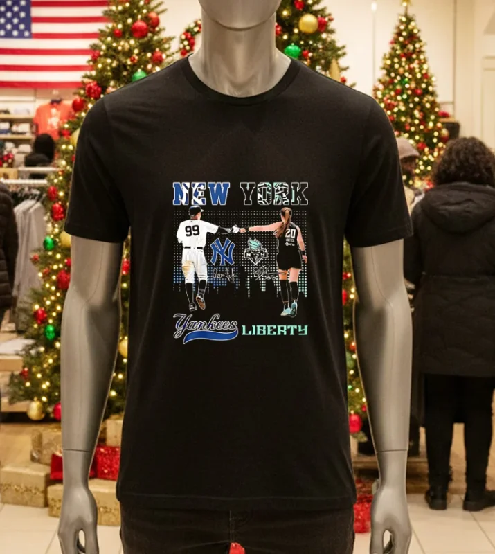 Black t-shirt featuring Yankees Judge and Liberty Ionescu player numbers.