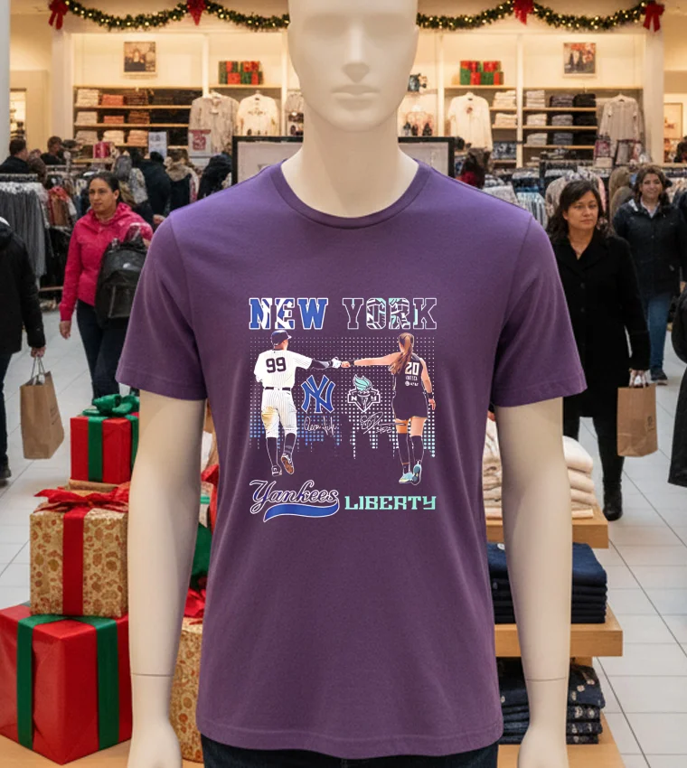 New York Yankees Judge No.99 New York Liberty Ionescu No.20 - purple-t-shirt Yankees Judge and Liberty Ionescu purple t-shirt.