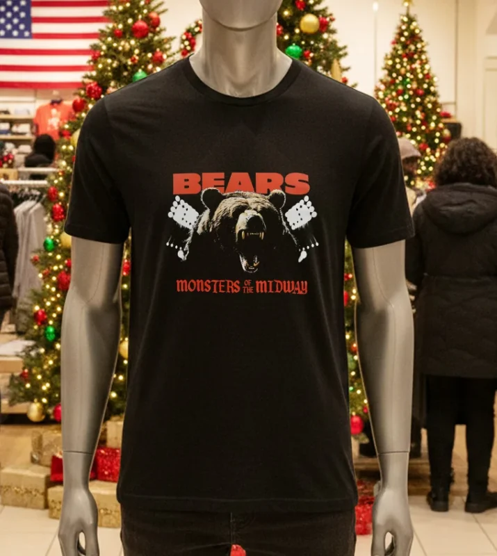 Nfl Chicago Bears Photo Monsters Of The Midway   Black T Shirt