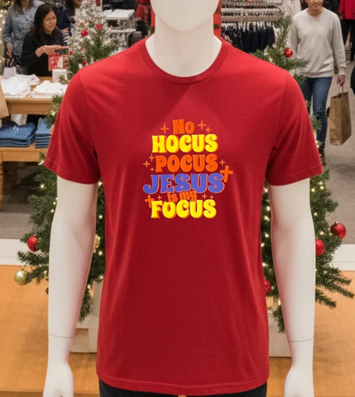 No Hocus Pocus Jesus Is My Focus Red T Shirt