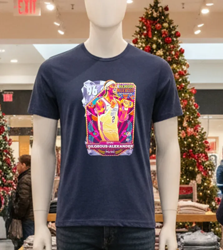 Oklahoma City Thunder Shai Gilgeous Alexander Dia De Los Muertos Rewards Navy T Shirt