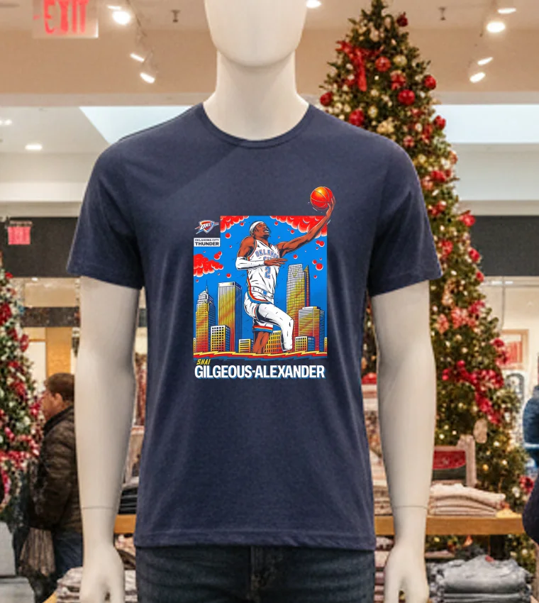 Oklahoma City Thunder Shai Gilgeous Alexander Player Art - navy-t-shirt Oklahoma City Thunder Shai Gilgeous Alexander Player Art Navy T Shirt
