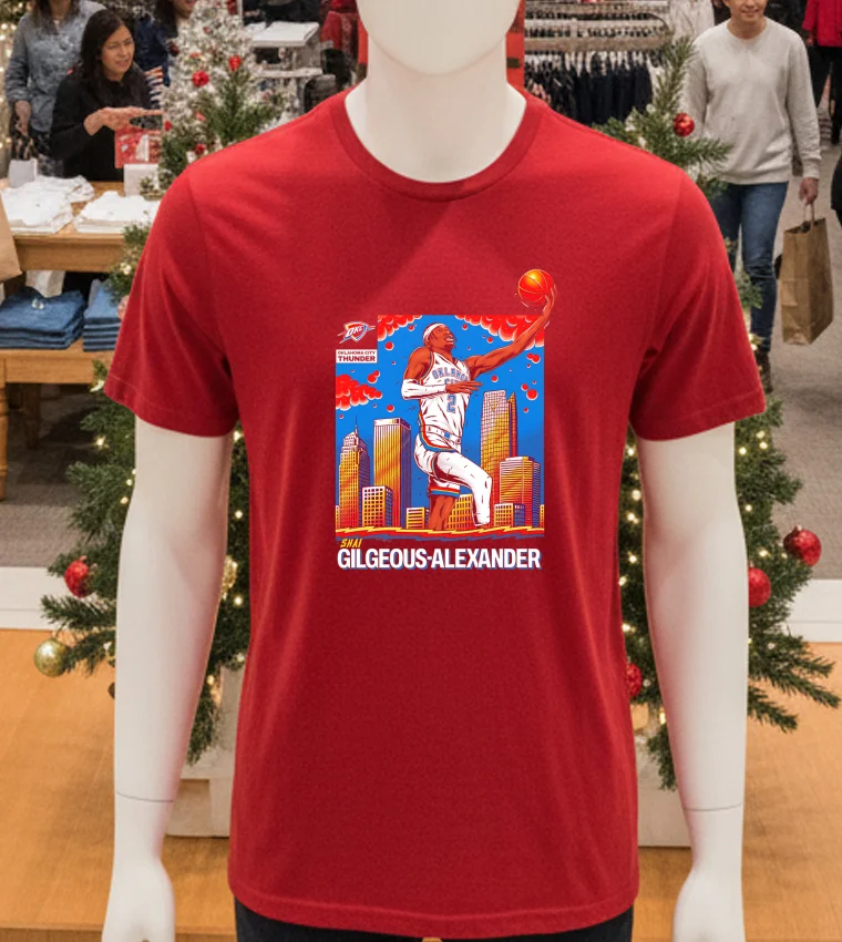 Oklahoma City Thunder Shai Gilgeous Alexander Player Art - red-t-shirt Oklahoma City Thunder Shai Gilgeous Alexander Player Art Red T Shirt