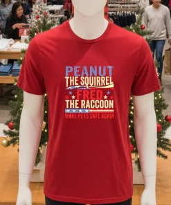 Peanut The Squirrel And Fred The Raccoon Make Pets Safe Again Retro Red T Shirt