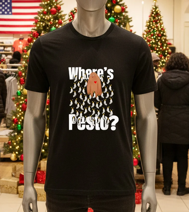 Pesto Cute Penguin Where’s Pesto - black-t-shirt Pesto Cute Penguin Wheres Pesto Black T Shirt