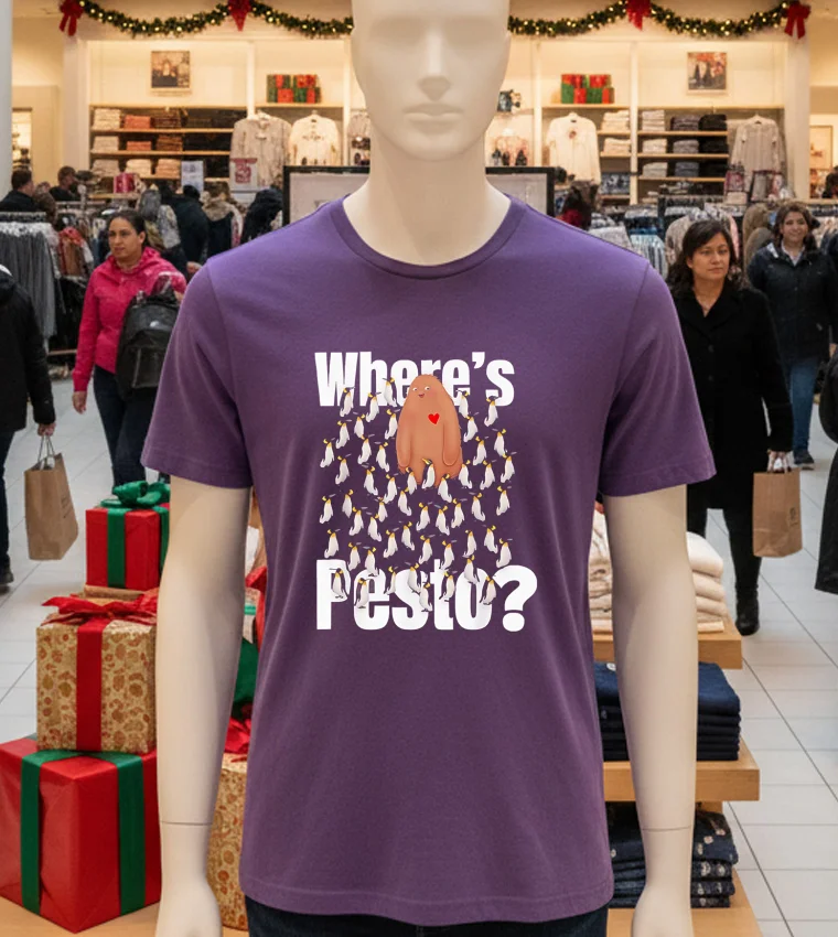 Pesto Cute Penguin Where’s Pesto - purple-t-shirt Pesto Cute Penguin Wheres Pesto Purple T Shirt