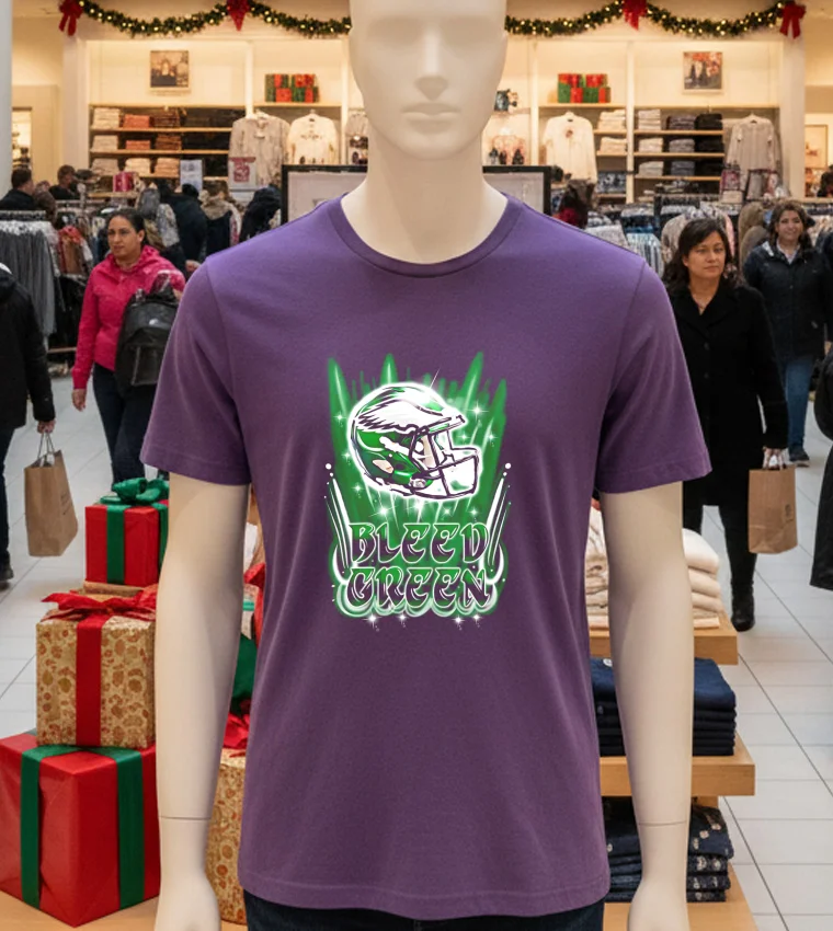 Philadelphia Eagles Helmet Bleed Green - purple-t-shirt Philadelphia Eagles Helmet Bleed Green Purple T Shirt