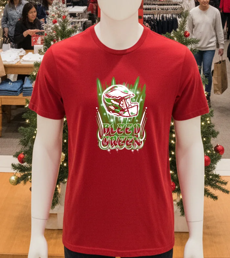 Philadelphia Eagles Helmet Bleed Green - red-t-shirt Philadelphia Eagles Helmet Bleed Green Red T Shirt