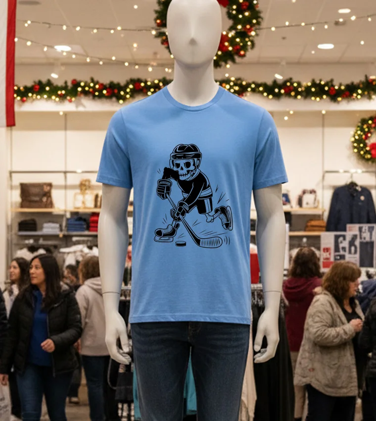 Skeleton Playing Ice Hockey Sport Graphic - blue-t-shirt Skeleton Playing Ice Hockey Sport Graphic Blue T Shirt