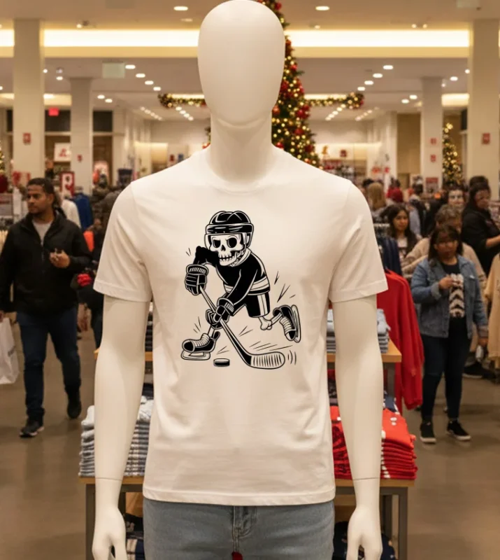 Skeleton Playing Ice Hockey Sport Graphic White T Shirt
