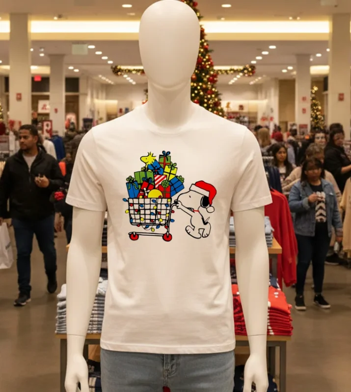 Snoopy Go To The Supermarket Christmas White T Shirt