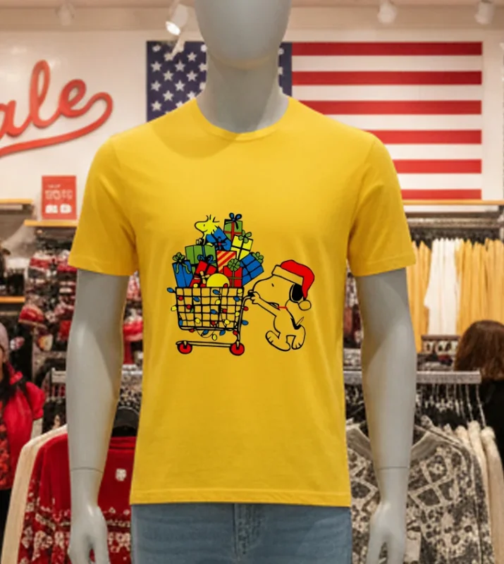 Snoopy Go To The Supermarket Christmas Yellow T Shirt
