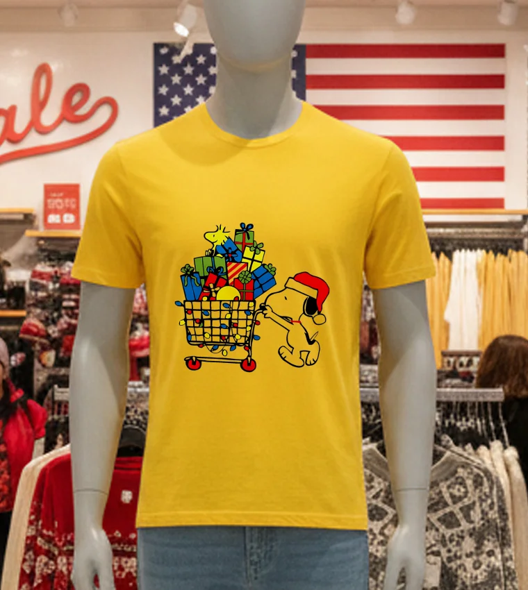 Snoopy Go To The Supermarket Christmas - yellow-t-shirt Snoopy Go To The Supermarket Christmas Yellow T Shirt