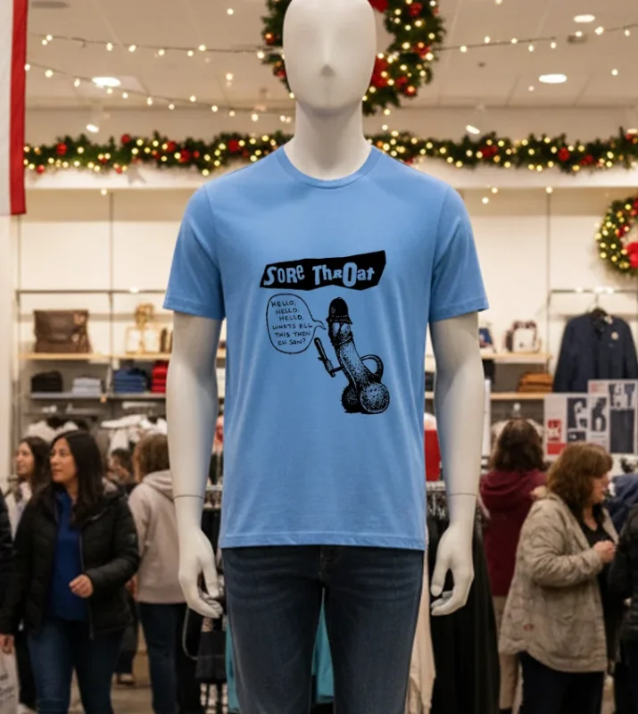 Sore Throat Punk Band Hello Whats All This Then Eh Son Blue T Shirt