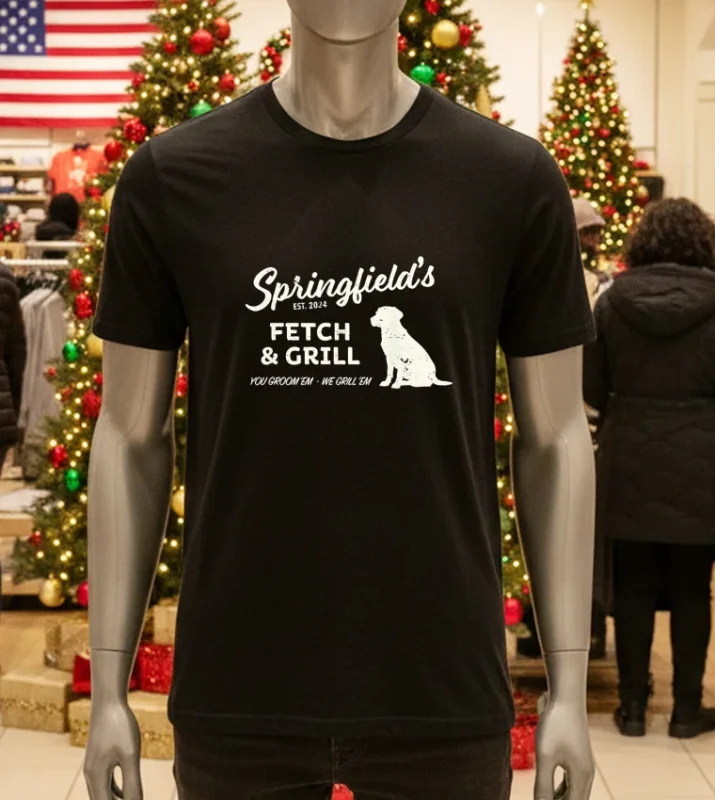 Springfield Fetch And Grill You Groom Em We Grill Em Dog Black T Shirt