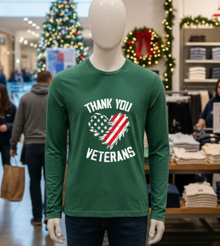 Thank You Veterans Patriotic American Flag Veterans Day 2024 Green T Shirt